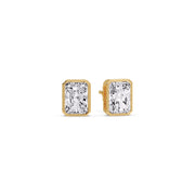 Elongated Radiant Cut Diamond Stud Earrings Set With Bezel Frame